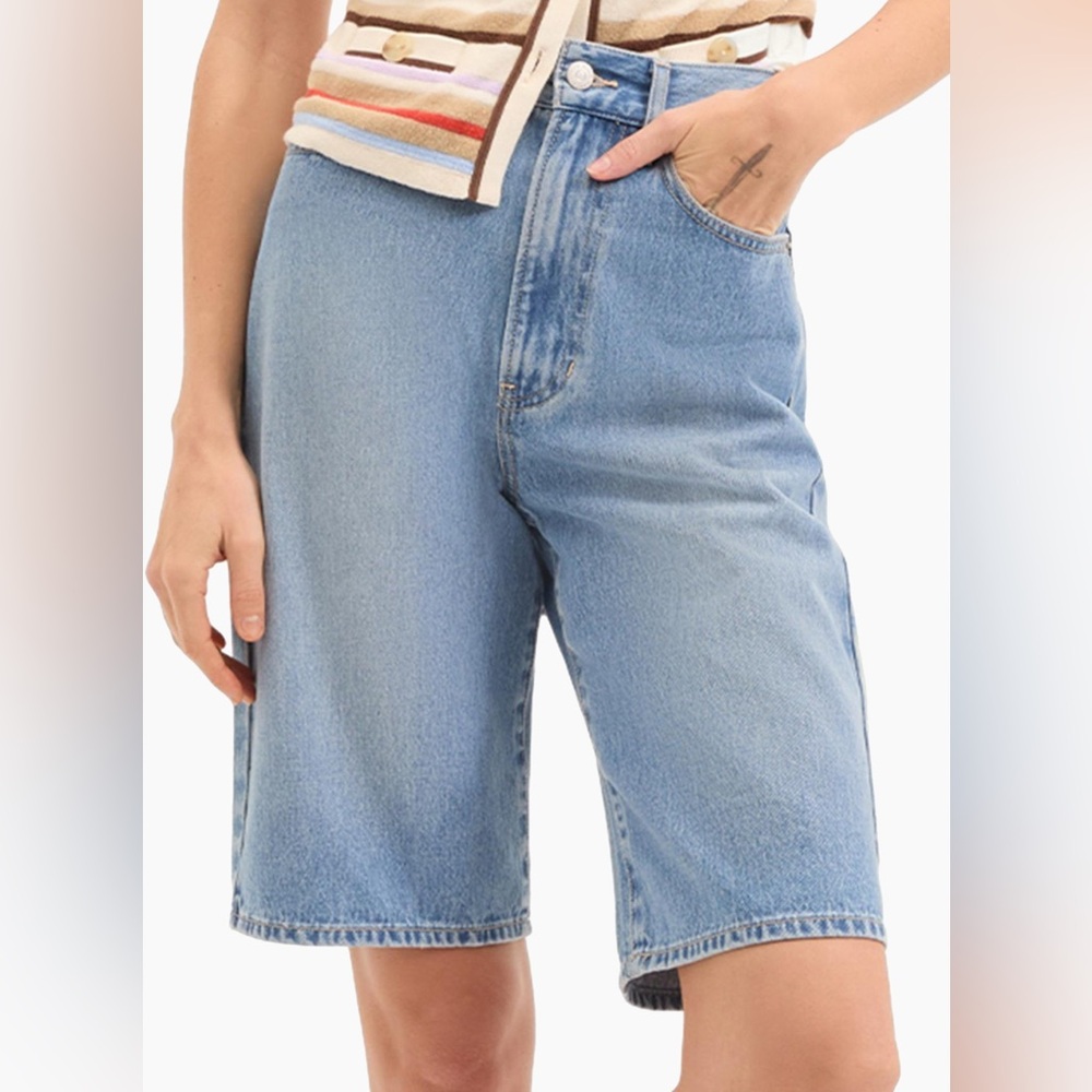 Veronica Beard Charlotte Denim High-Rise Bermuda Shorts